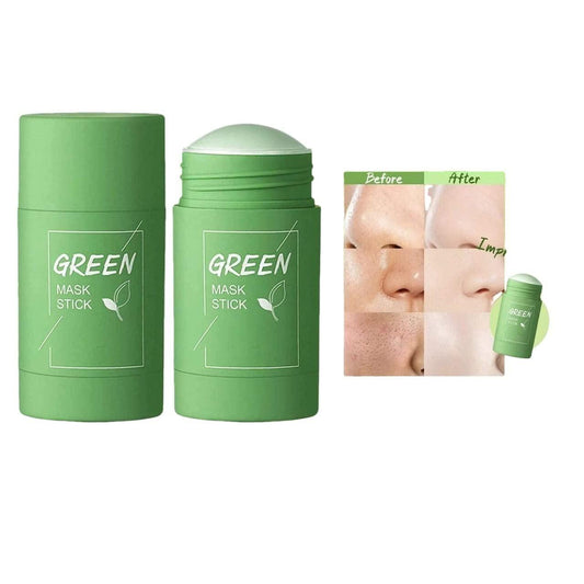 Green Tea Purifying Clay Stick Mask Oil Control Anti-Acne Eggplant Solid Fine, Portable Cleansing Mask Mud Apply Mask, Green Tea Facial Detox Mud Mask (Green Tea) 40 g