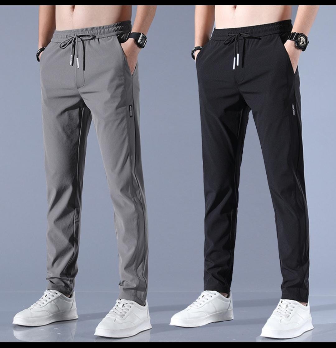 NS Lycra Track Pants for Men (Grey & Black) (Pack of 2)