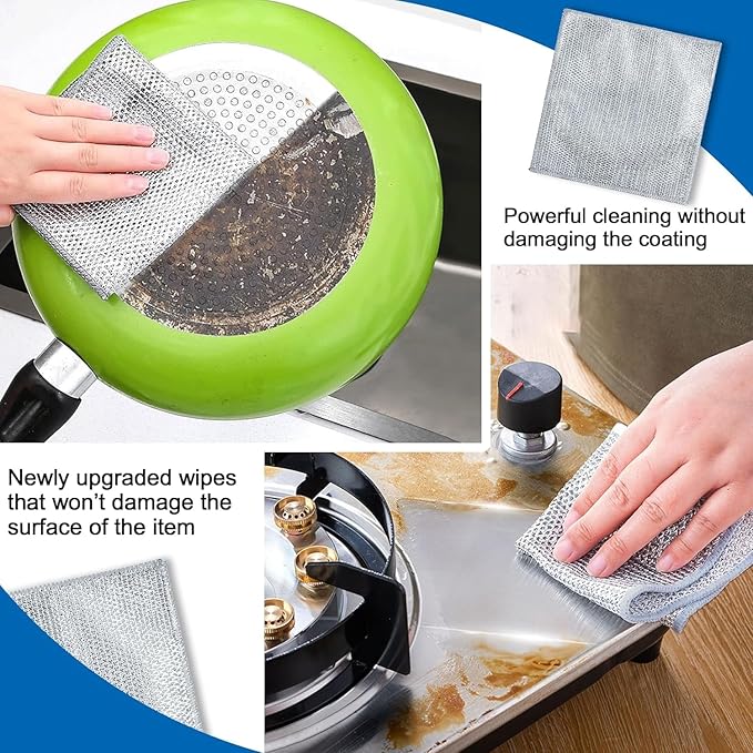 Pack Of 10 Multipurpose Wire Dishwashing Rags for Wet and Dry Stainless Steel Scrubber Non-Scratch Wire Dishcloth for Washing Dishes Sinks Counters Easy Rinsing Machine Washable