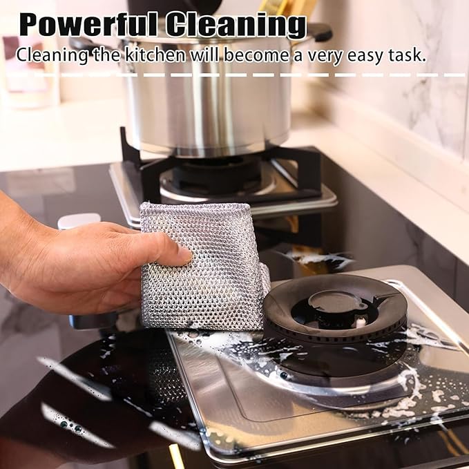 Pack Of 10 Multipurpose Wire Dishwashing Rags for Wet and Dry Stainless Steel Scrubber Non-Scratch Wire Dishcloth for Washing Dishes Sinks Counters Easy Rinsing Machine Washable