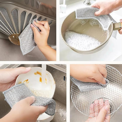 Pack Of 10 Multipurpose Wire Dishwashing Rags for Wet and Dry Stainless Steel Scrubber Non-Scratch Wire Dishcloth for Washing Dishes Sinks Counters Easy Rinsing Machine Washable